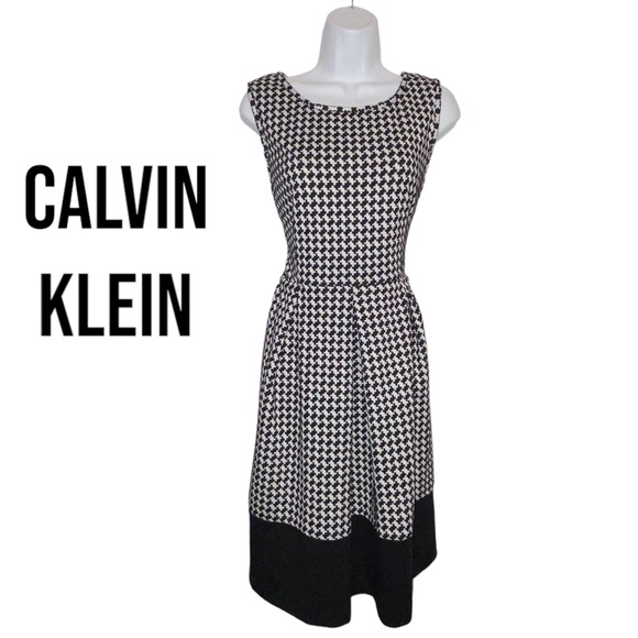 Calvin Klein Dresses & Skirts - Calvin Klein Pleated Flared Black White Sleeveless Dress - women’s Size 14